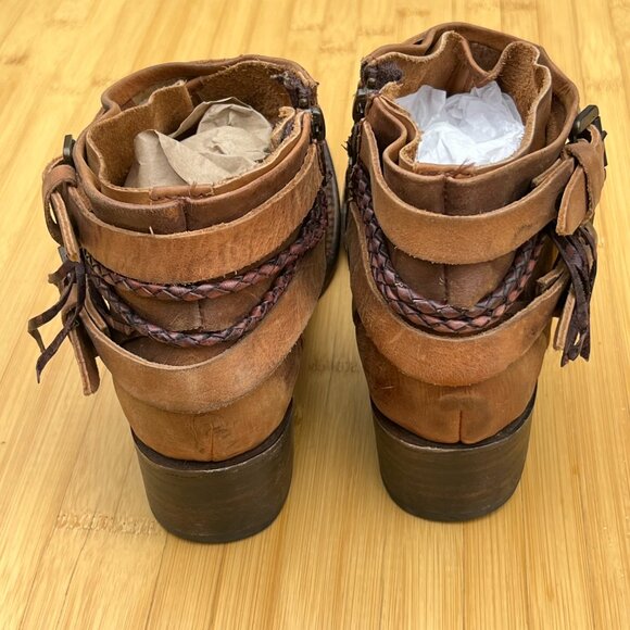 Freebird by Steven SIMBA leather belted brown ankle bootie 9 zippered boho cowgi - Picture 4 of 13